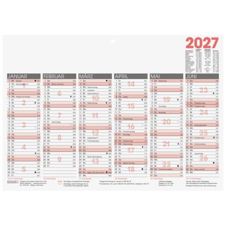 Tafelkalender A4 1S/6Monate 2027
