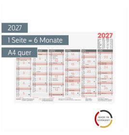 Tafelkalender A4 1S/6Monate 2027