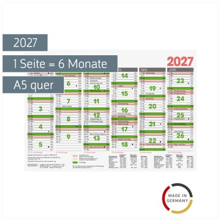 Tafelkalender A5 1S/6Monate 2027