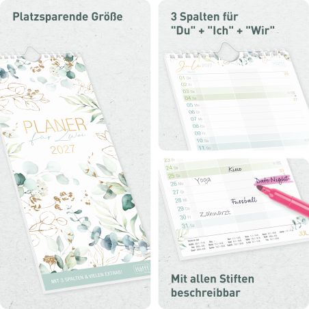 Wandkalender Planer für Zwei 2027, kompakt - blattgold