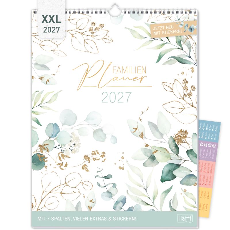 Familienkalender Blattgold XXL 2027 - Wandkalender 7-spal