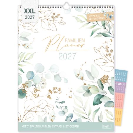 Familienkalender Blattgold XXL 2027 - Wandkalender 7-spal