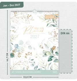 Familienkalender Blattgold XXL 2027 - Wandkalender 7-spal