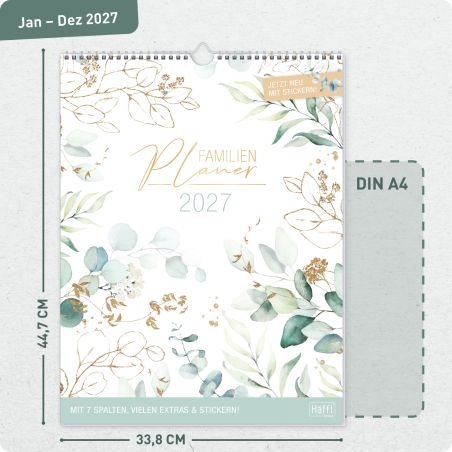 Familienkalender Blattgold XXL 2027 - Wandkalender 7-spal