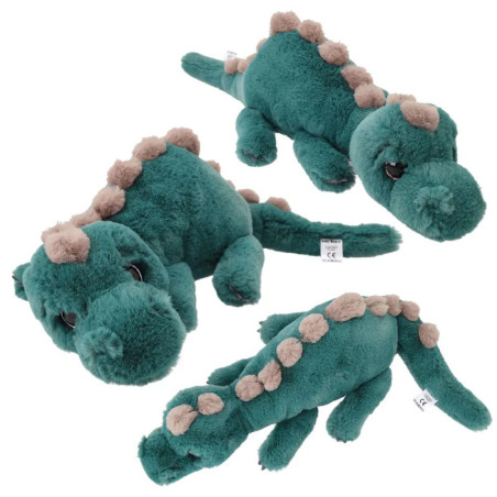 Depesche Dino World Plüschdino liegend grün 50 cm – Kuscheliger Dinosaurier