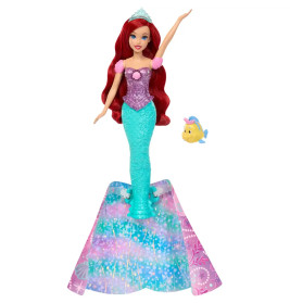 Disney Princess Arielle, von Mensch zu Meerjungfrau verwandelbare Modepuppe mit Fabius und 2 Zubehör
