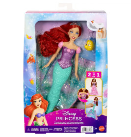 Disney Princess Arielle, von Mensch zu Meerjungfrau verwandelbare Modepuppe mit Fabius und 2 Zubehör