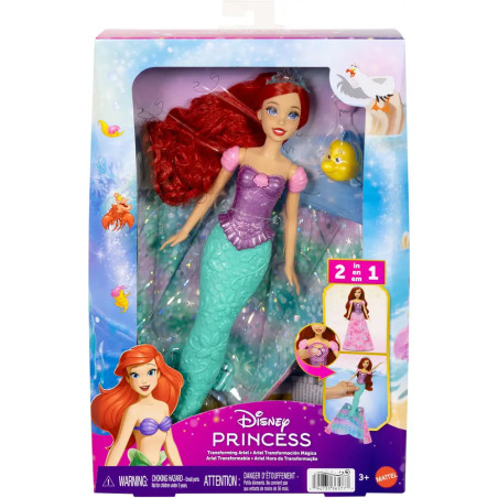 Disney Princess Arielle, von Mensch zu Meerjungfrau verwandelbare Modepuppe mit Fabius und 2 Zubehör