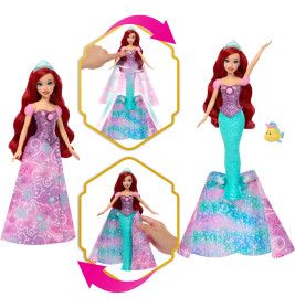 Disney Princess Arielle, von Mensch zu Meerjungfrau verwandelbare Modepuppe mit Fabius und 2 Zubehör