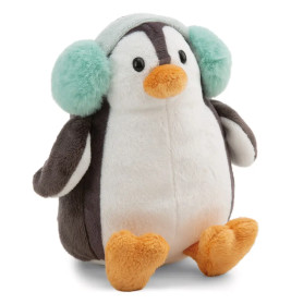 Sitzendes Kuscheltier Pinguin mit Ohrenwärmer