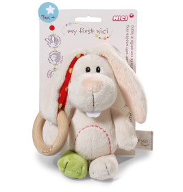 NICI My first Greifling Hase Tilli | Beißring Holz | Baby Rassel Kuscheltier ab 0 Monate