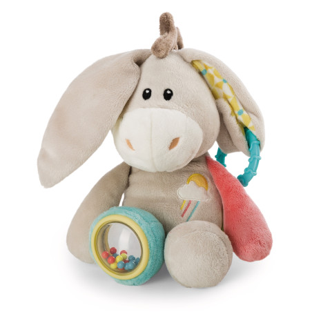 NICI Activity Schmusetier Esel Muli – Kuscheltier mit Beißring, Glöckchen & Quietsche