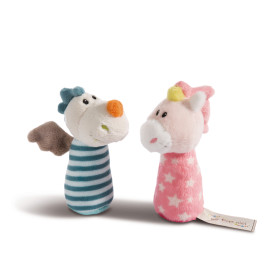 NICI Mini Greifling Einhorn & Drache – Bunt gemusterter Plüsch mit Rassel! Fördert Baby-Sinne ab 3 M.!
