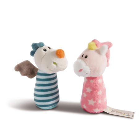 NICI Mini Greifling Einhorn & Drache – Bunt gemusterter Plüsch mit Rassel! Fördert Baby-Sinne ab 3 M.!
