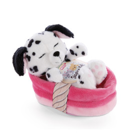 NICI Sleeping Pets Welpe Dalmatiner 12cm im Körbchen – Kuscheltier ab 0 Monate
