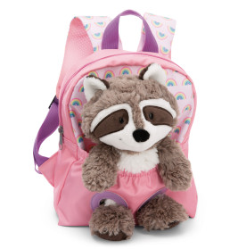 Nici Rucksack für Kinder – Rosa Regenbogen & Waschbär Plüschtier 25cm