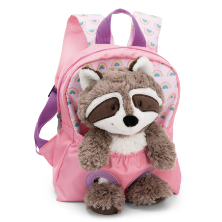 Nici Rucksack für Kinder – Rosa Regenbogen & Waschbär Plüschtier 25cm