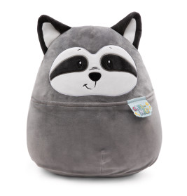 NICI Waschbär Kissen 30cm - Kuschelig weiches Plüschtier mit Bauchtasche | Ideal als Geschenk