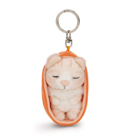 NICI GREEN Sleeping Pets Schlüsselanhänger Katze 8cm – Beige, Kuschelplüsch & Metallring