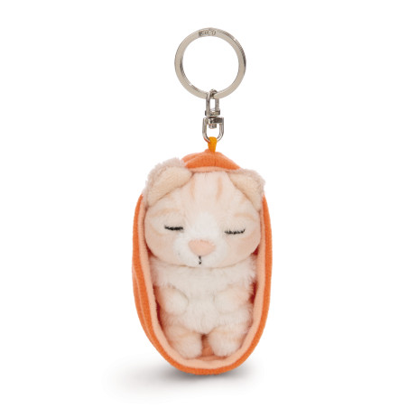 NICI GREEN Sleeping Pets Schlüsselanhänger Katze 8cm – Beige, Kuschelplüsch & Metallring