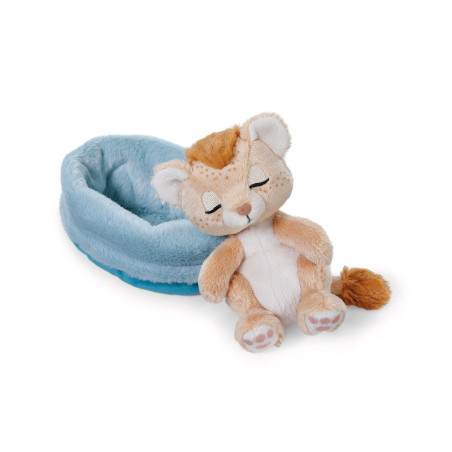 NICI Kuscheltier Löwe 12cm – schlafend im blauen Körbchen | NICI GREEN