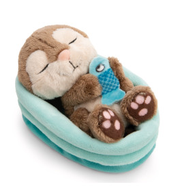 NICI Kuscheltier Otter mit Fisch 12cm schlafend | Flauschiger Plüsch-Otter | Für süße Träume