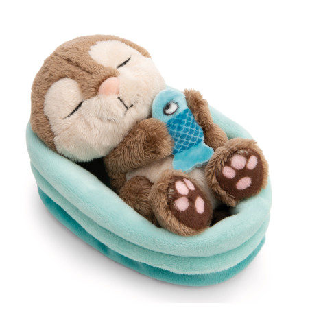 NICI Kuscheltier Otter mit Fisch 12cm schlafend | Flauschiger Plüsch-Otter | Für süße Träume
