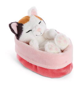 NICI Kuscheltier Glückskatze 12cm schlafend im hellrosa Körbchen – Dein süßer Begleiter