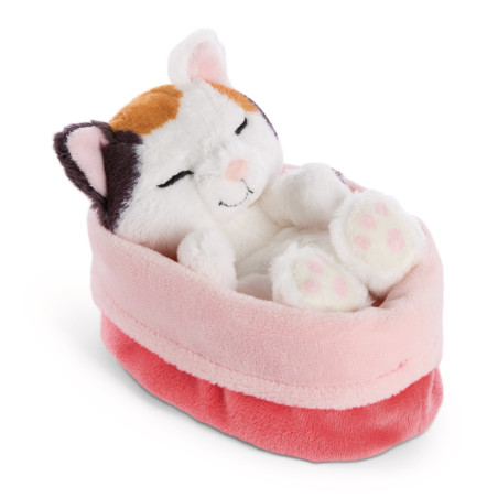 NICI Kuscheltier Glückskatze 12cm schlafend im hellrosa Körbchen – Dein süßer Begleiter