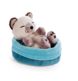 NICI Kuscheltier Siamkatze 12cm schlafend im blauen Körbchen – Extra weich | Geschenkidee