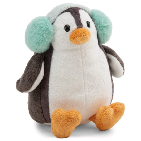 Sitzendes Kuscheltier Pinguin mit Ohrenwärmer