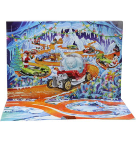 Hot Wheels Adventskalender 2026, 10 Spielzeugfahrzeuge im Maßstab 1:64, 14 Zubehörteile und 10 Clips