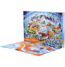 Hot Wheels Adventskalender 2026, 10 Spielzeugfahrzeuge im Maßstab 1:64, 14 Zubehörteile und 10 Clips