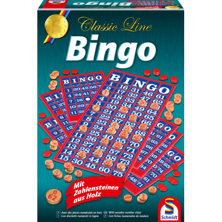 Schmidt Spiele Classic Line Bingo – Gesellschaftsspiel mit Holzchips
