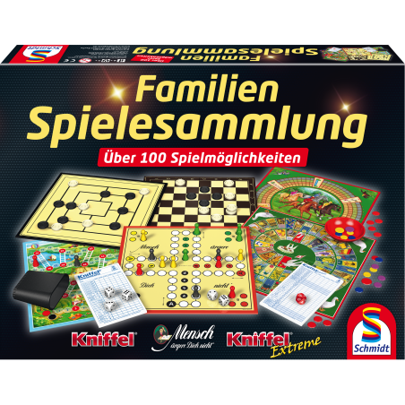 Schmidt Spiele 100 Familienspiele Sammlung – Brett-, Karten- & Würfelspiele für die Familie