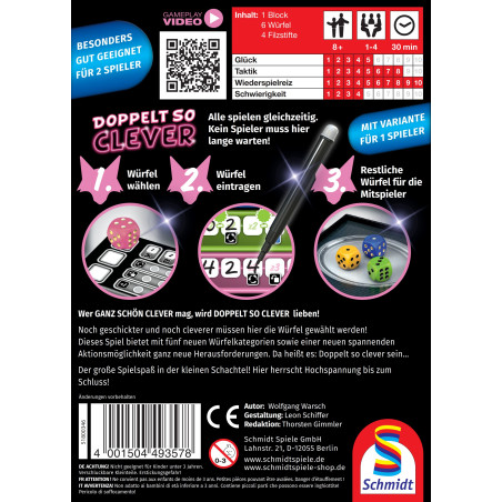 Schmidt Spiele Doppelt so clever – Würfelspiel für 1-4 Spieler ab 8 Jahren