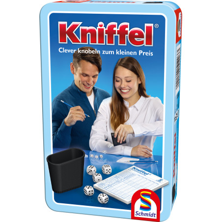 Schmidt Spiele Kniffel Mitbringspiel in der Metalldose – Würfelspiel für 2-8 Spieler ab 8 Jahren