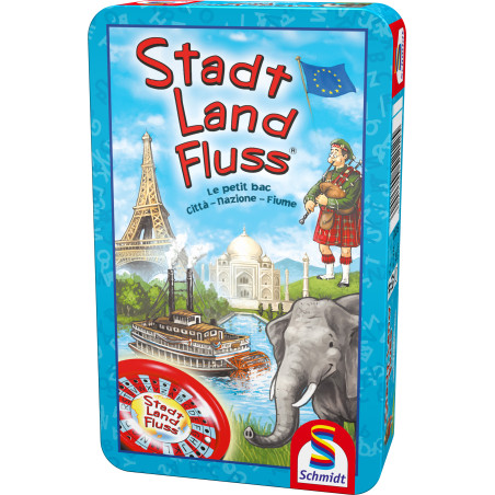 Schmidt Spiele Stadt, Land, Fluss Mitbringspiel | Mit Buchstaben-Roulette | Metalldose