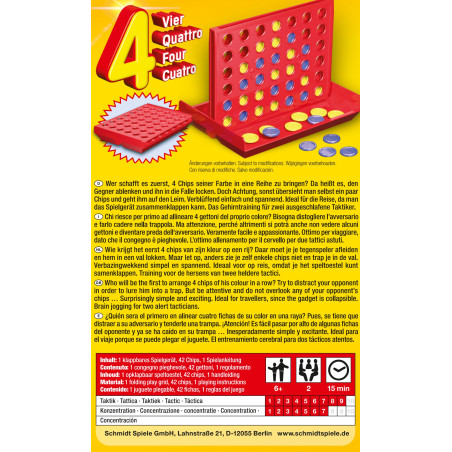 Schmidt Spiele Vier Mitbringspiel | Taktisches Duell in Metalldose | Für 2 Spieler ab 6