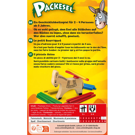 Schmidt Spiele Packesel Mitbringspiel 51235 | Geschicklichkeitsspiel in Metalldose ab 5 J.