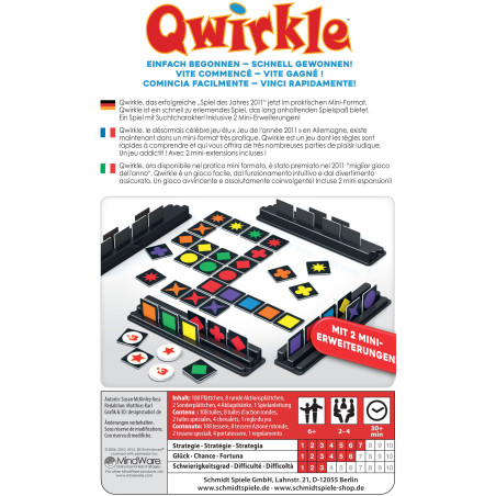 Schmidt Spiele Qwirkle Mini-Format: Spiel des Jahres in Metalldose inkl. 2 Erweiterungen