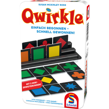 Schmidt Spiele Qwirkle Mini-Format: Spiel des Jahres in Metalldose inkl. 2 Erweiterungen