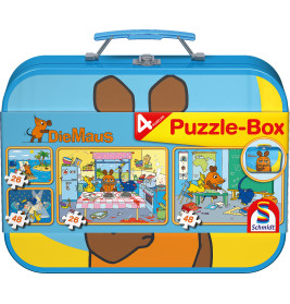 Schmidt Spiele Puzzle Die Maus im Metallkoffer – 4er Set, 2x26 & 2x48 Teile, ab 5 Jahre