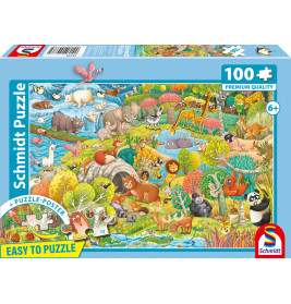 Selecta Puzzle 'Tierisch wimmelig' – 100 Teile Wimmelbild für Kinder