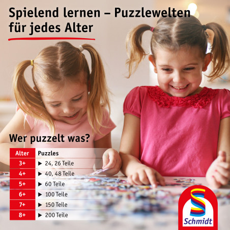 Selecta Puzzle-Box Bobo Siebenschläfer – 4 Kinderpuzzles (2x26, 2x48 Teile) ab 3 Jahre