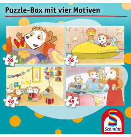 Selecta Puzzle-Box Bobo Siebenschläfer – 4 Kinderpuzzles (2x26, 2x48 Teile) ab 3 Jahre