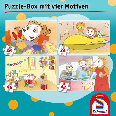 Selecta Puzzle-Box Bobo Siebenschläfer – 4 Kinderpuzzles (2x26, 2x48 Teile) ab 3 Jahre