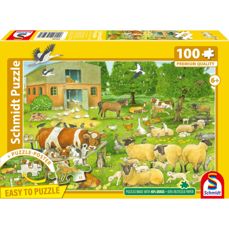 Schmidt Spiele Puzzle Tierkinder auf dem Bauernhof 100 T. | Nachhaltige Graspappe