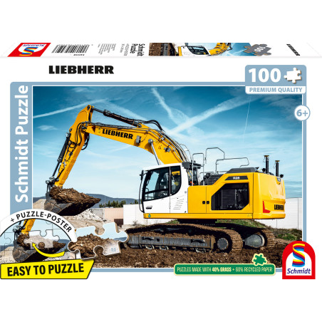 Schmidt Spiele Kinderpuzzle Liebherr Raupenbagger R928 – 100 Teile ab 6 Jahre