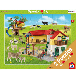 Schmidt Spiele Schleich Rahmenpuzzle Set – 16 + 24 Teile für Tierfreunde